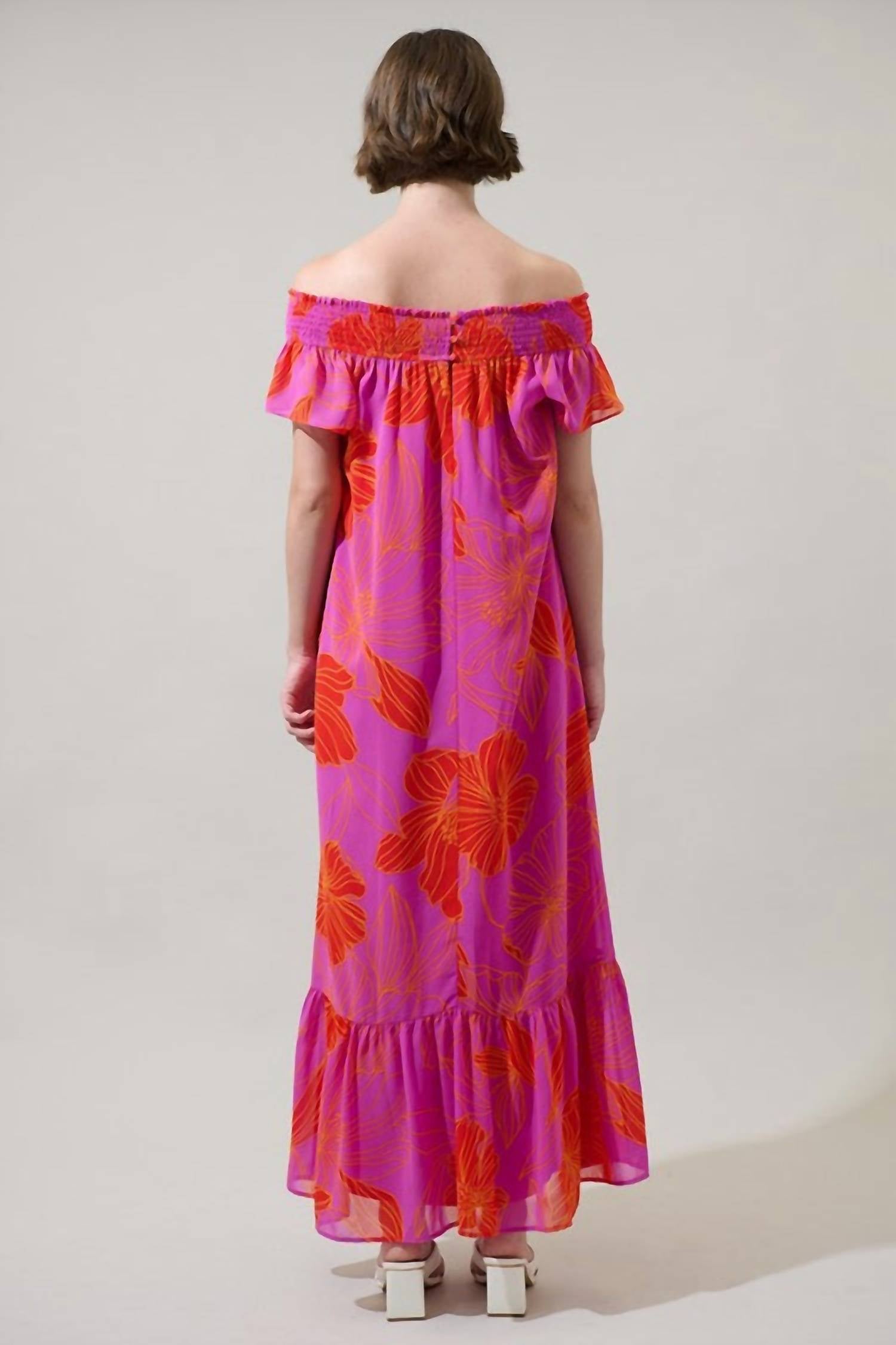 Sugarlips - Luxe Getaway Floral Smocked Shoulder Maxi Dress