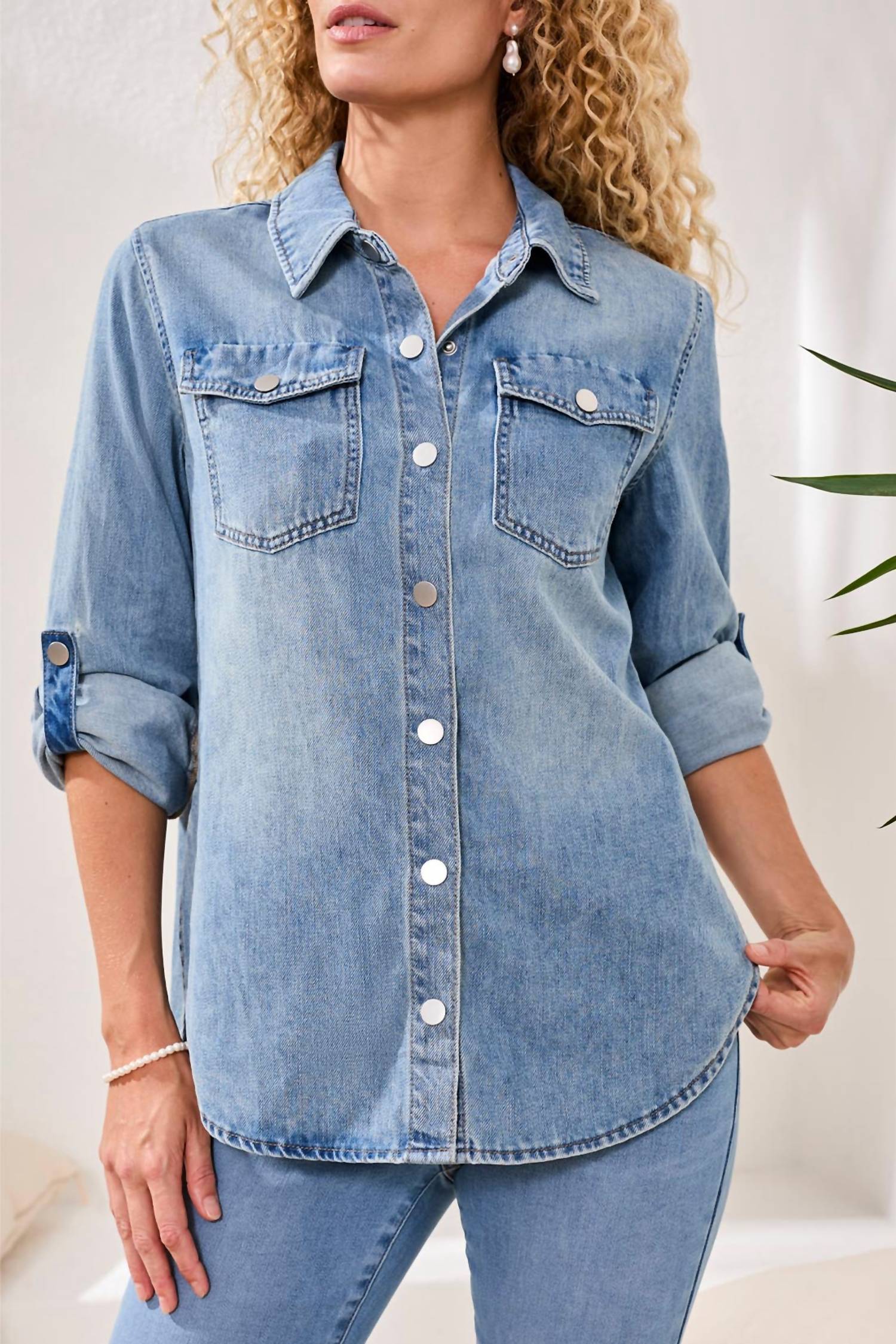 Tribal - Classic Denim Shirt With Roll-up Sleeves