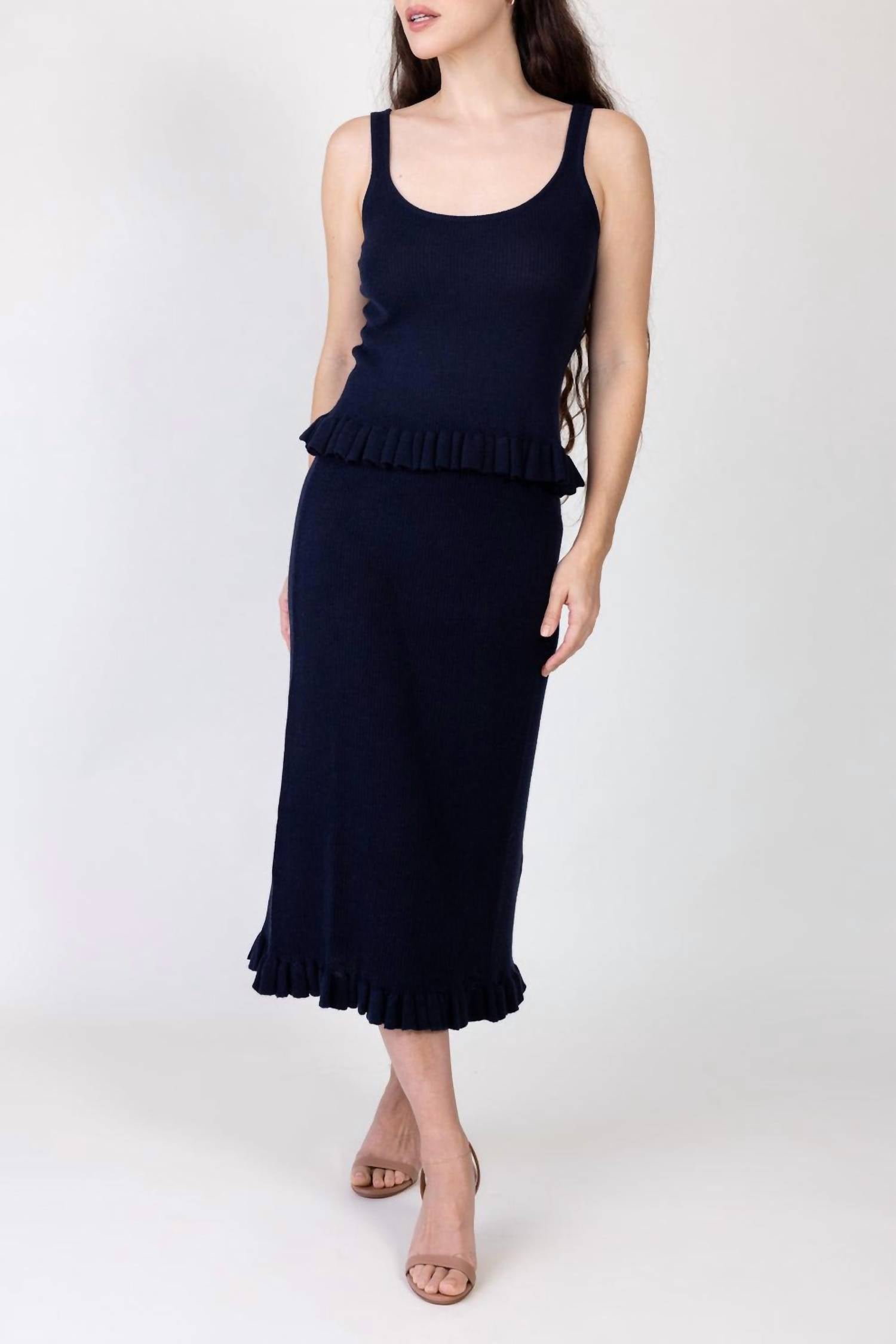 Brandon Maxwell Phoebe Knit Tank Top in navy - women's tank top - alternate view