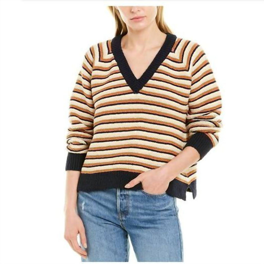 Madewell - Arden Pullover V-Neck Cotton Stripe Sweater