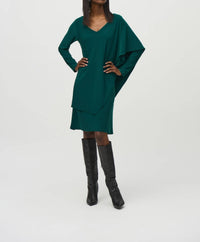 Joseph Ribkoff - Draped Overlay V-neck Shift Dress