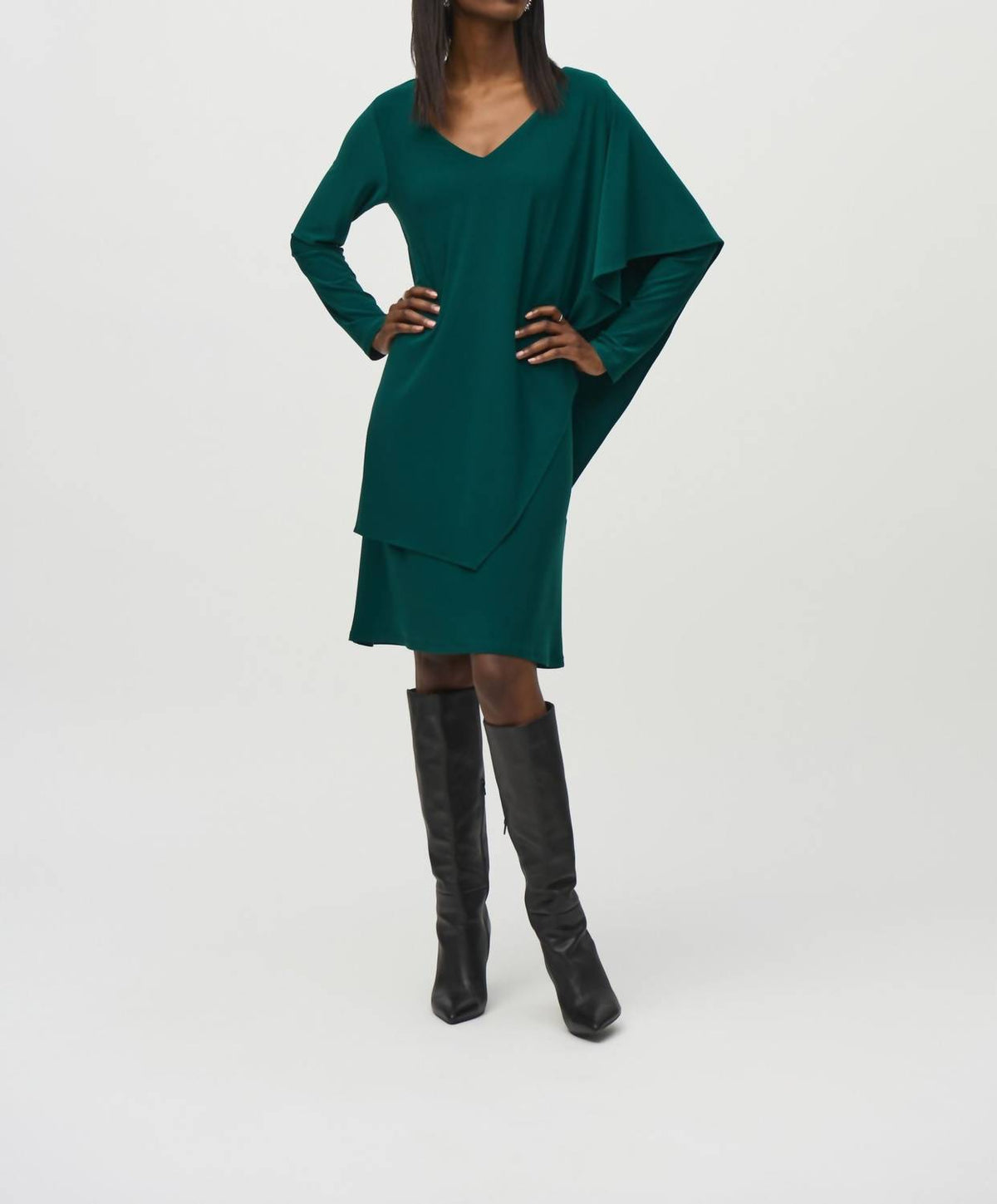 Joseph Ribkoff - Draped Overlay V-neck Shift Dress