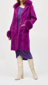 Joseph Ribkoff - Faux Fur And Feather Yarn Coat