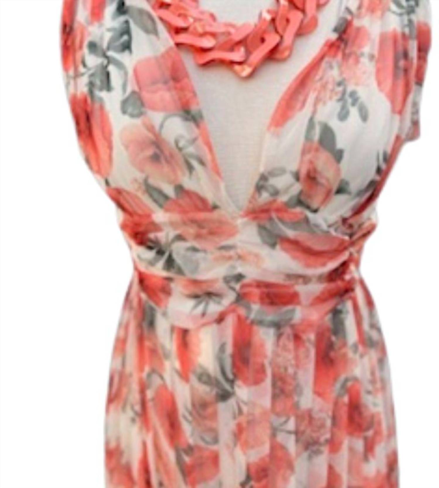 Giorgia & Johns - Women's Floral Sleeveless Dress With Bow On Shoulder