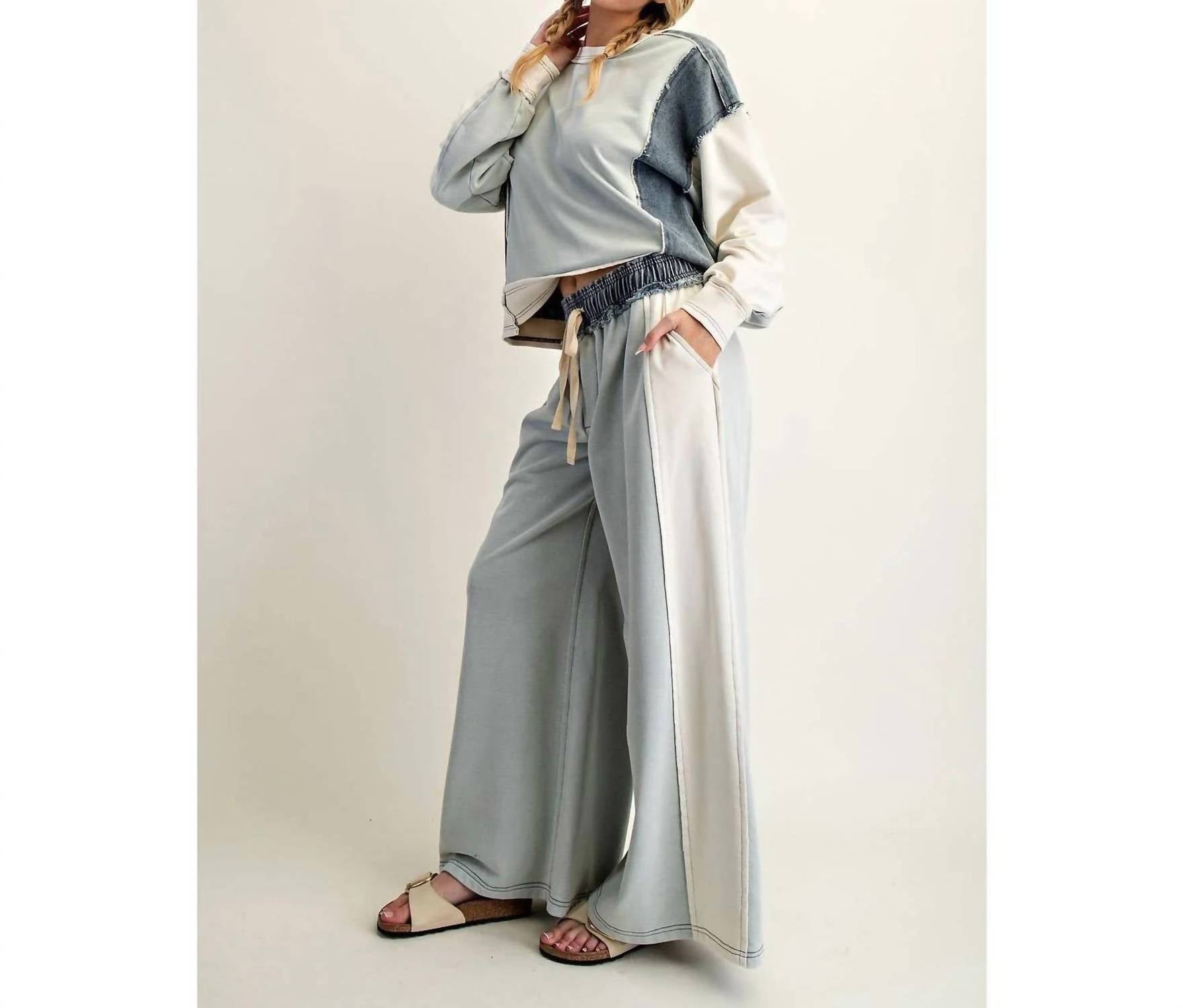 Style Usa - Color Block Denim Drawstring Pants