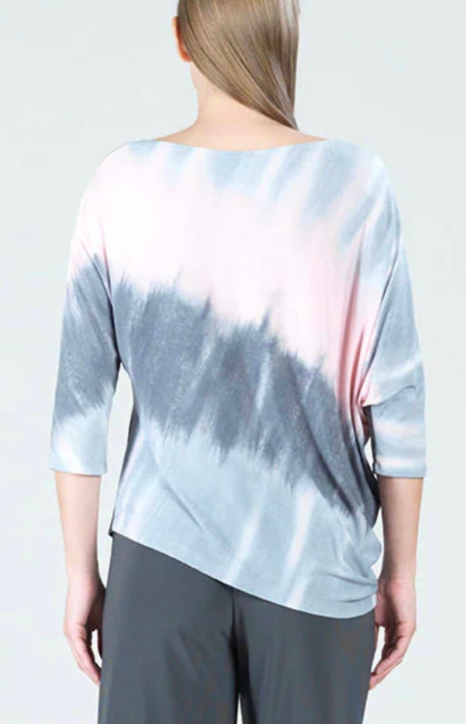Clara Sunwoo - Ombre Print Half & Half Sleeve Top - Grey/Blush