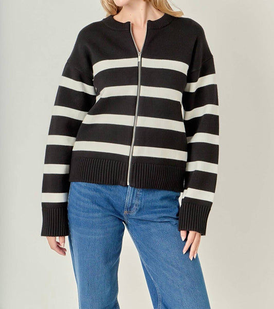 English Factory - Zip Up Striped Sweater