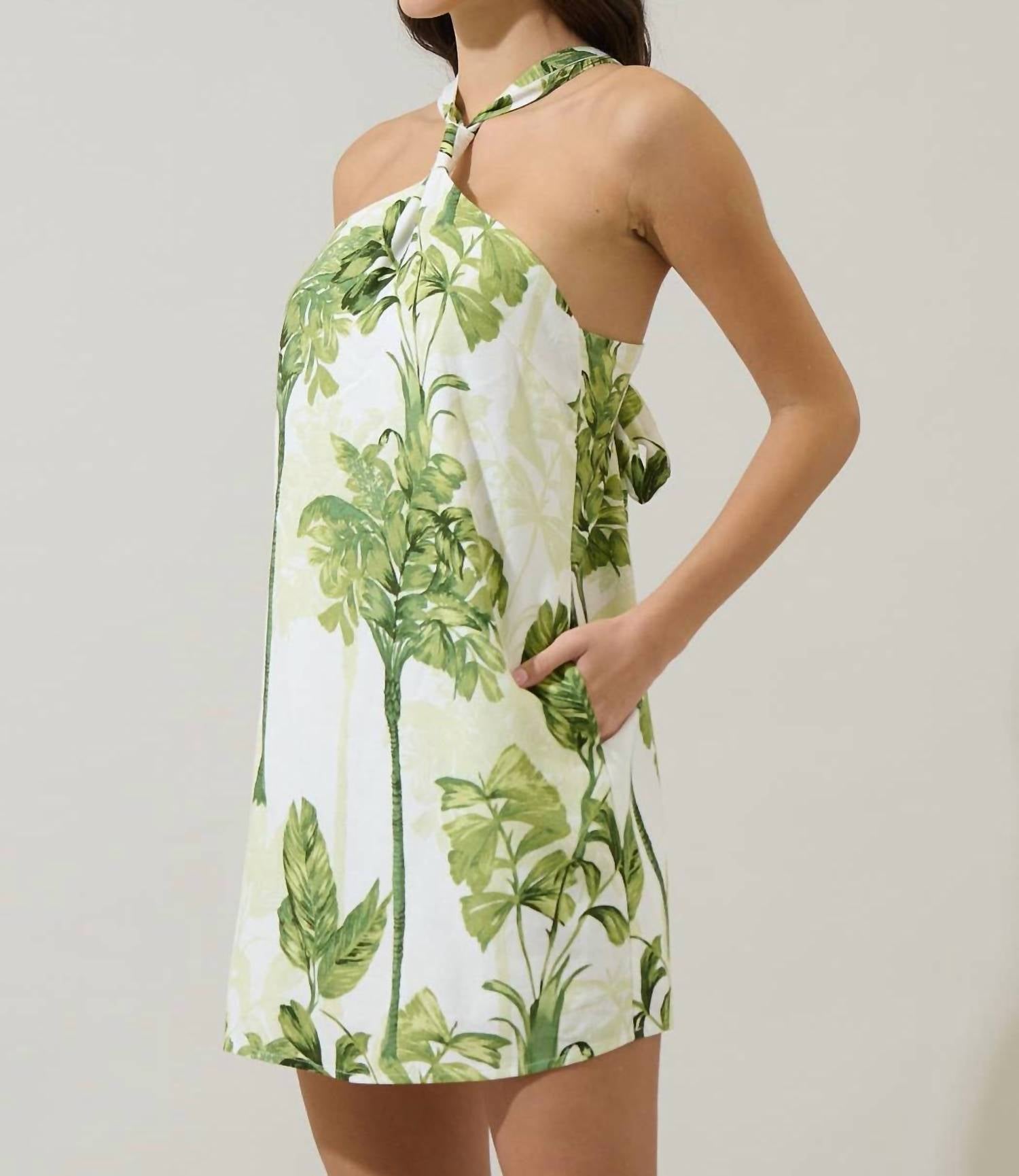 SUGARLIPS Palms Tropical Halter Mini Dress in cream green - women's dress - view 4