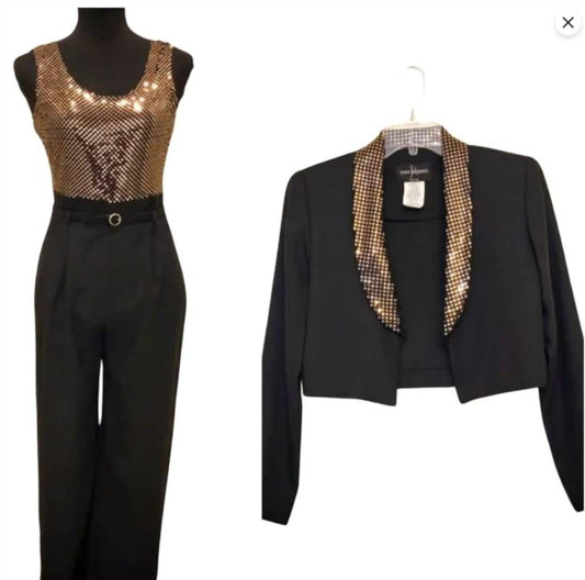 John Roberts - Women's Sequined Crop Blazer And Jumpsuit
