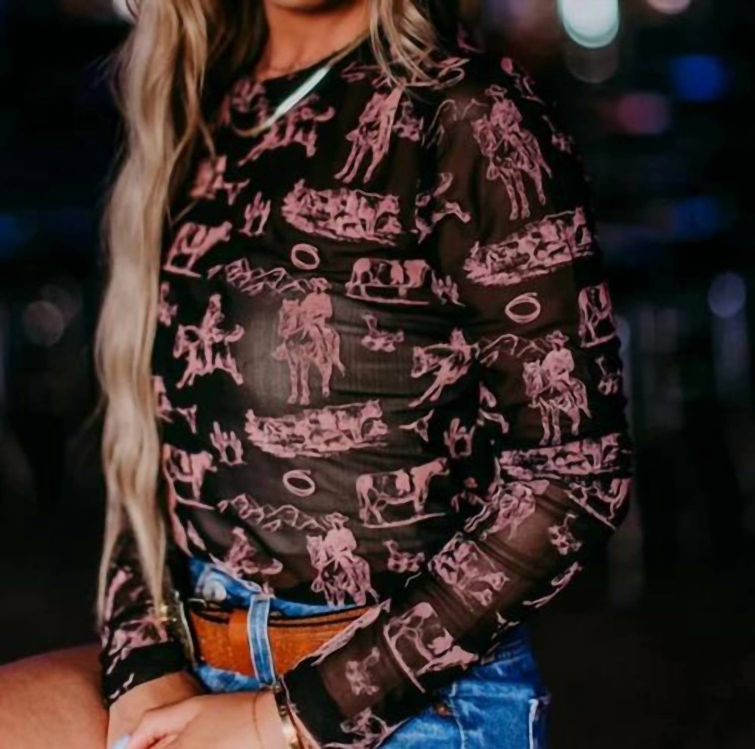 Blu Pepper - Western Scene Mesh Top