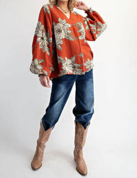 Easel - Printed V Neck Loose Fit Top