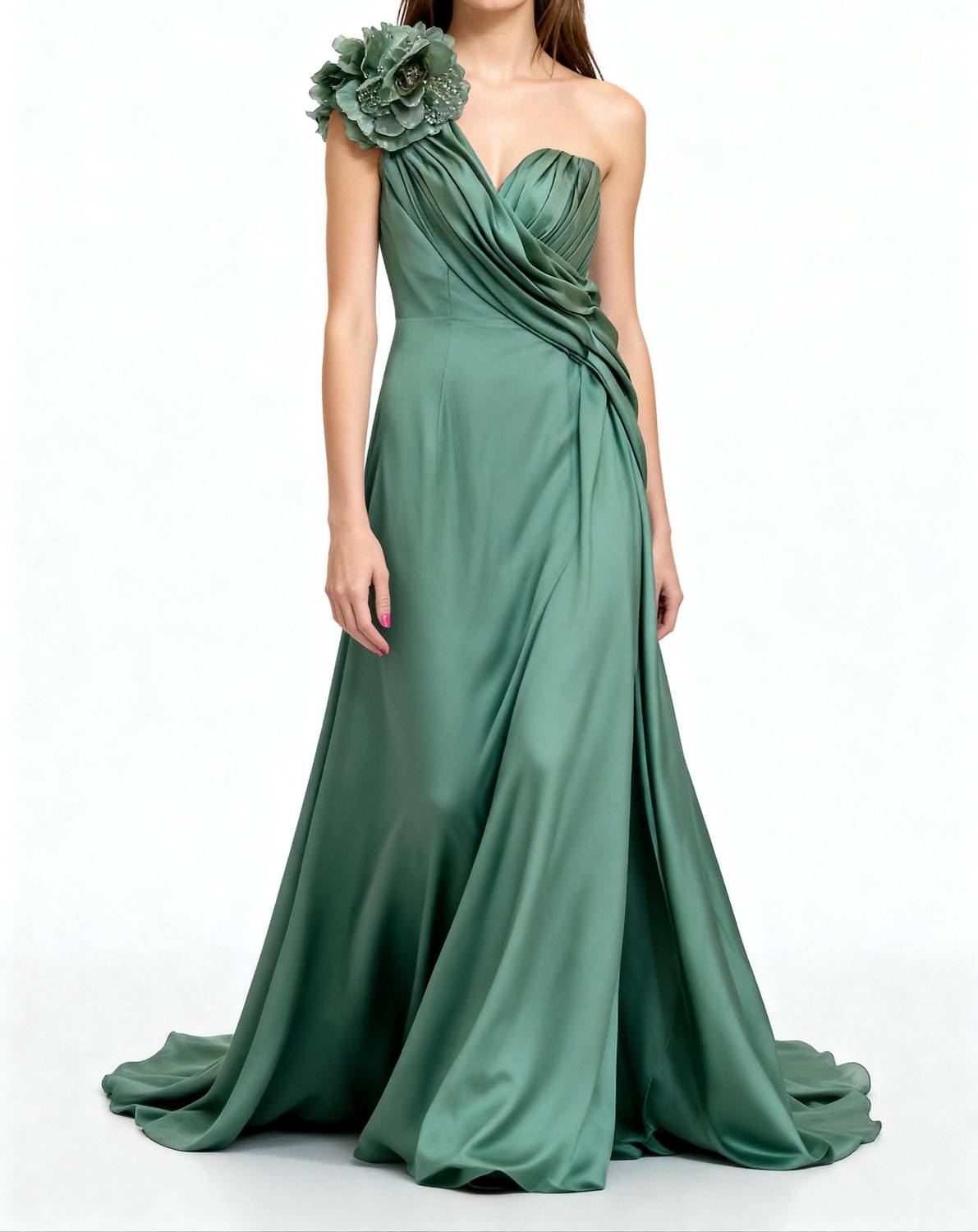 Ysa Makino - Floral Accent One-shoulder Evening Gown