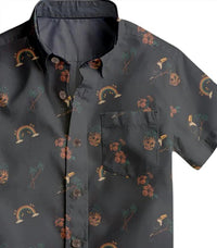 TINY WHALES Boy's Aloha Vibes Button Up Top in black - kids' shirt - detail view