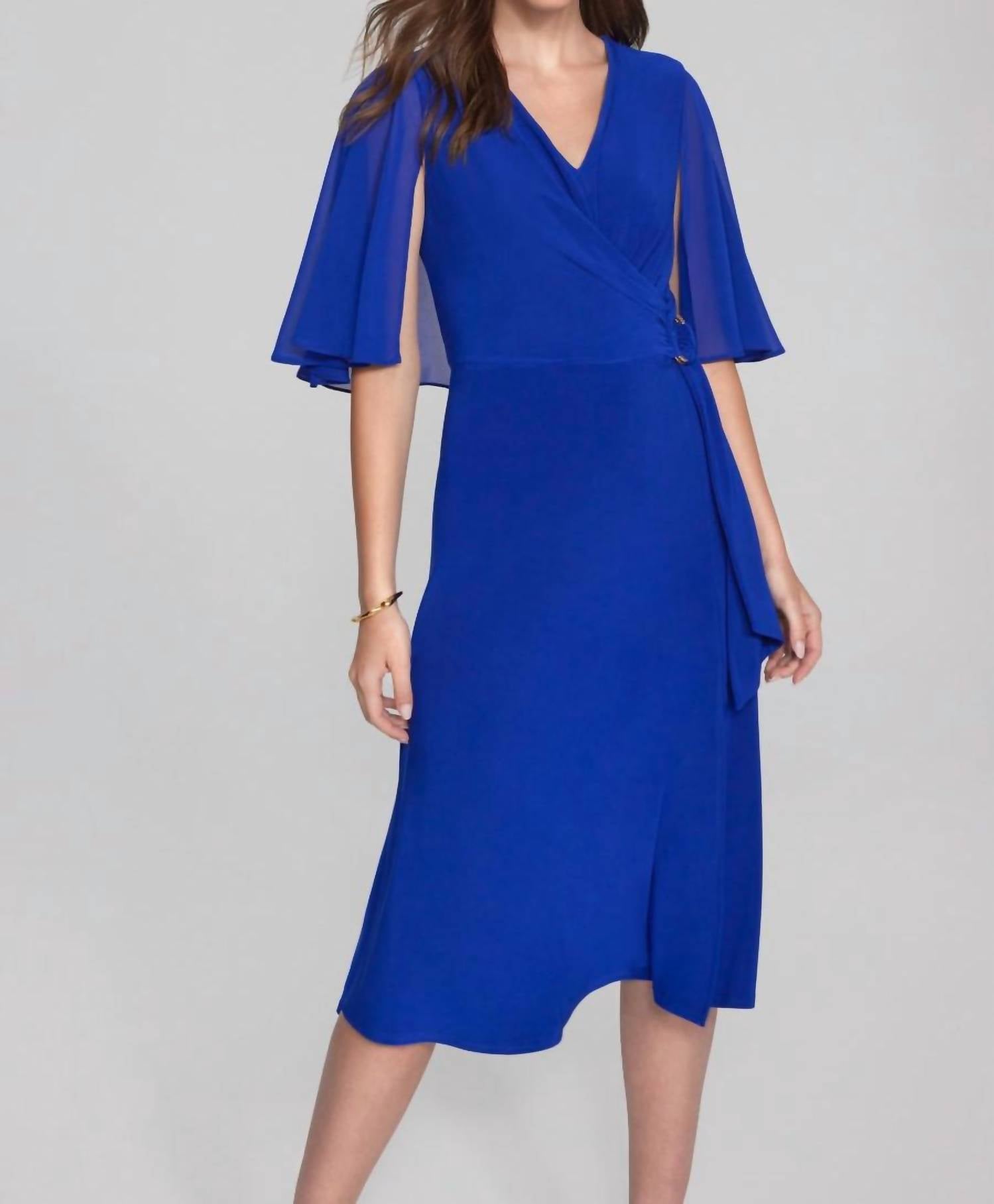Joseph Ribkoff V Neck Midi Dress in ocean blue - women's dress