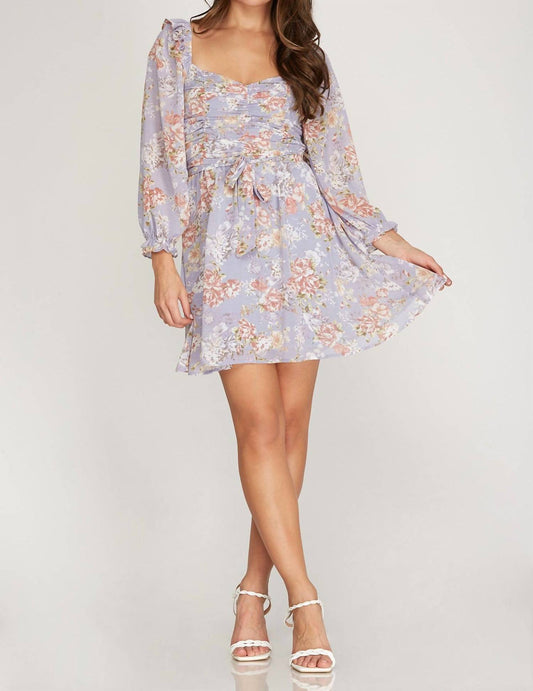 Floral Print Ruched Dress