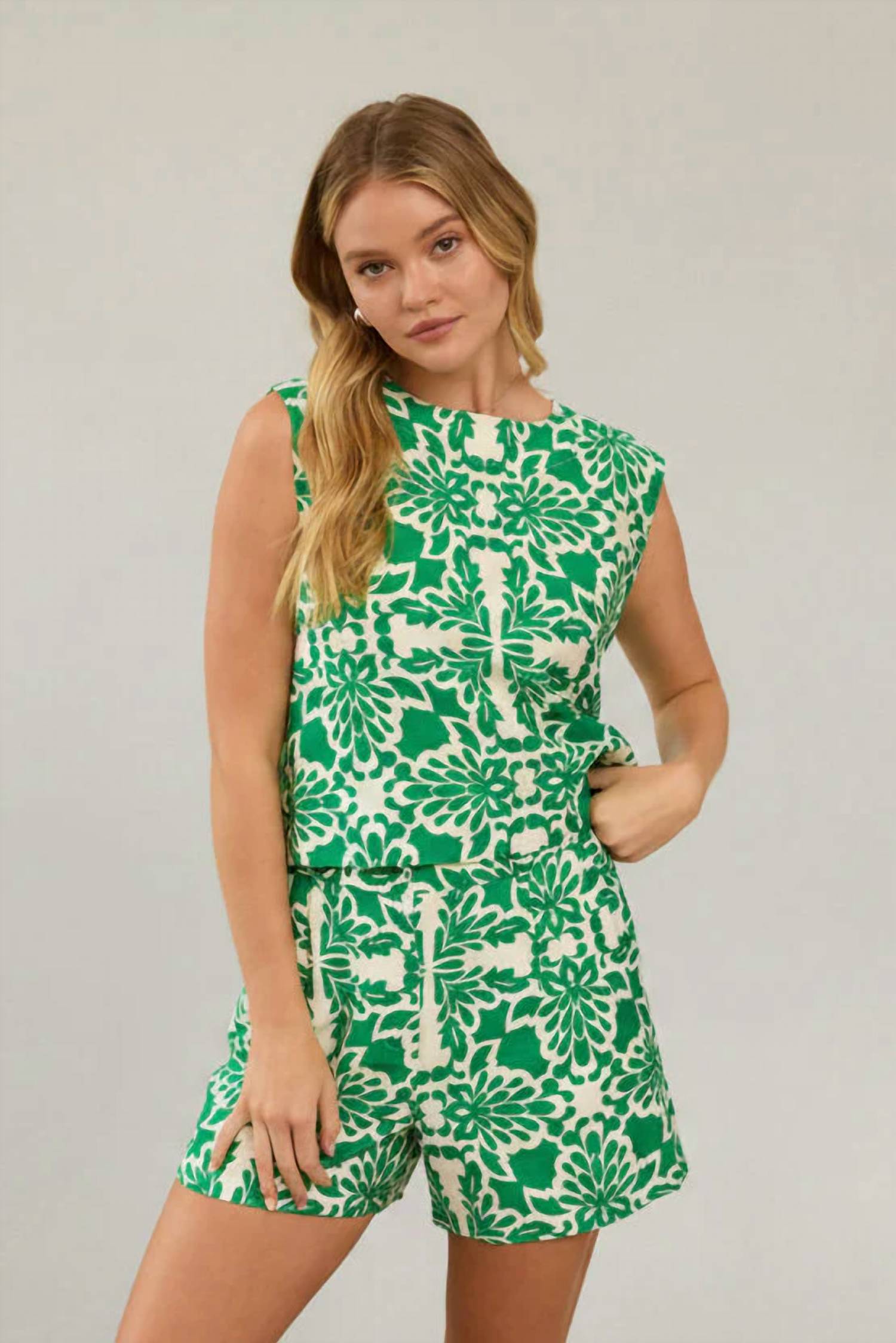 Skies Are Blue - Nico Tropical Button Back Sleeveless Top
