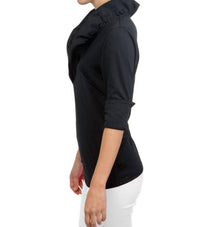 GRETCHEN SCOTT Jersey Ruffleneck 3/4 Sleeve Top in black - women's long sleeve top - alternate view