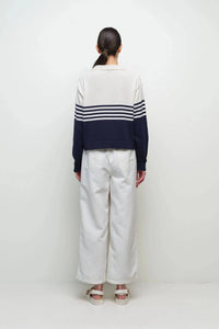 SIMKHAI Jules Knit Polo in midnight stripe - women's long sleeve top - alternate view