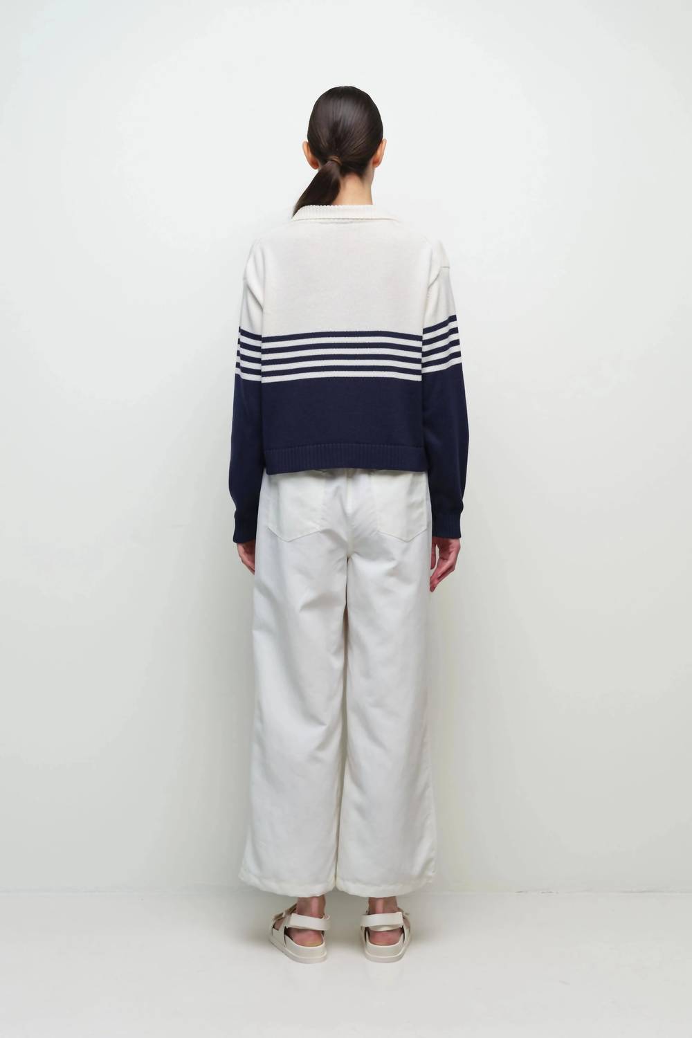 SIMKHAI Jules Knit Polo in midnight stripe - women's long sleeve top - alternate view