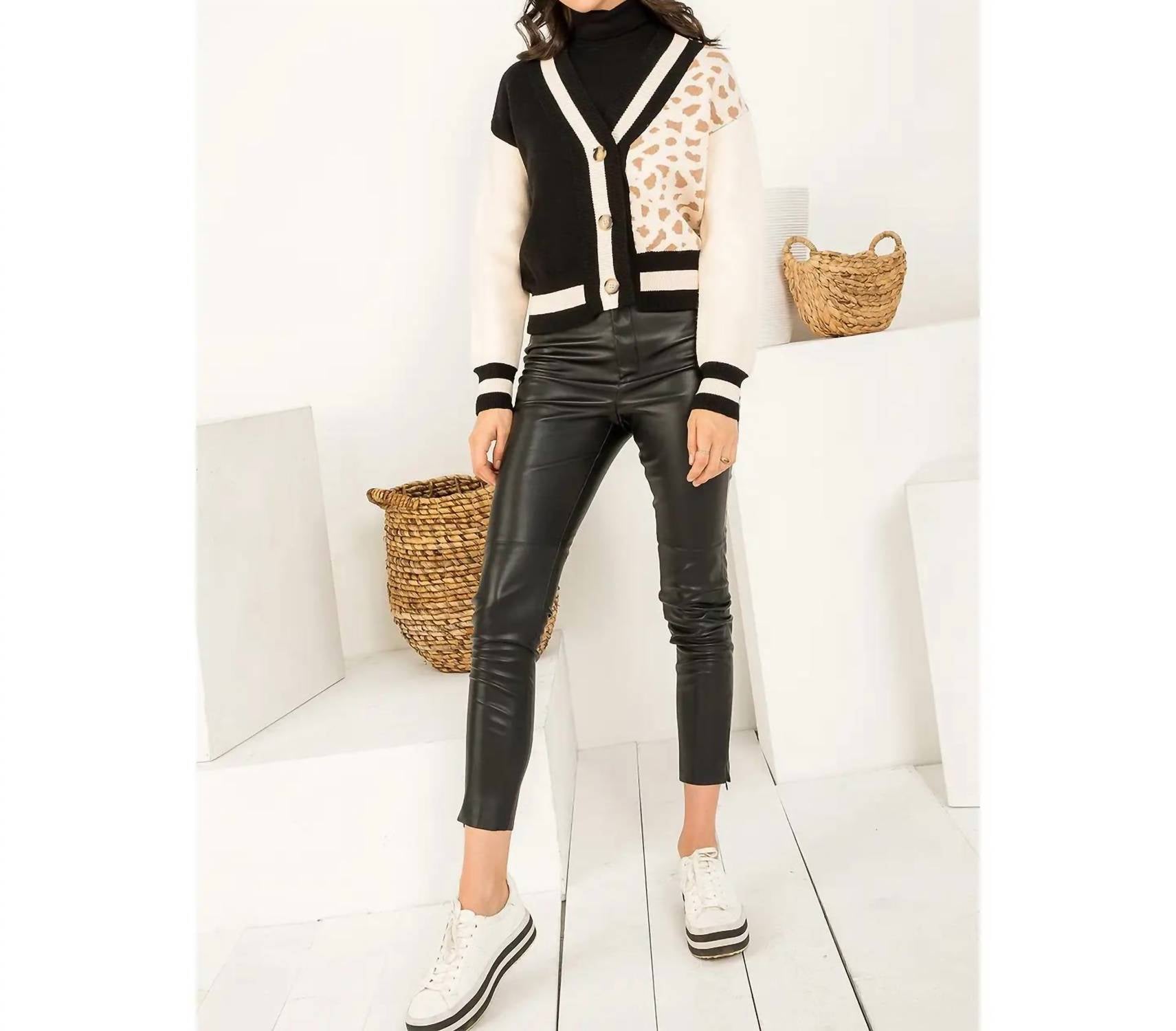 Thml - Leopard Knit V-neck Cardigan