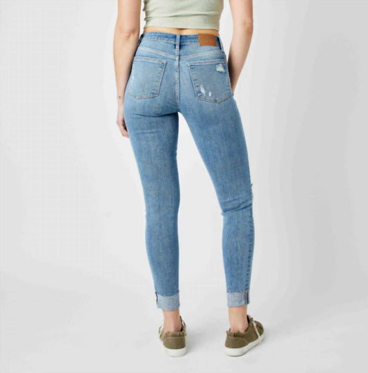 Judy Blue - Mid-Rise Distressed Cuff Skinny Jeans