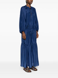 Momoni Viento Ruffled Maxi Dress in ultramarine blue - women's dress - alternate view