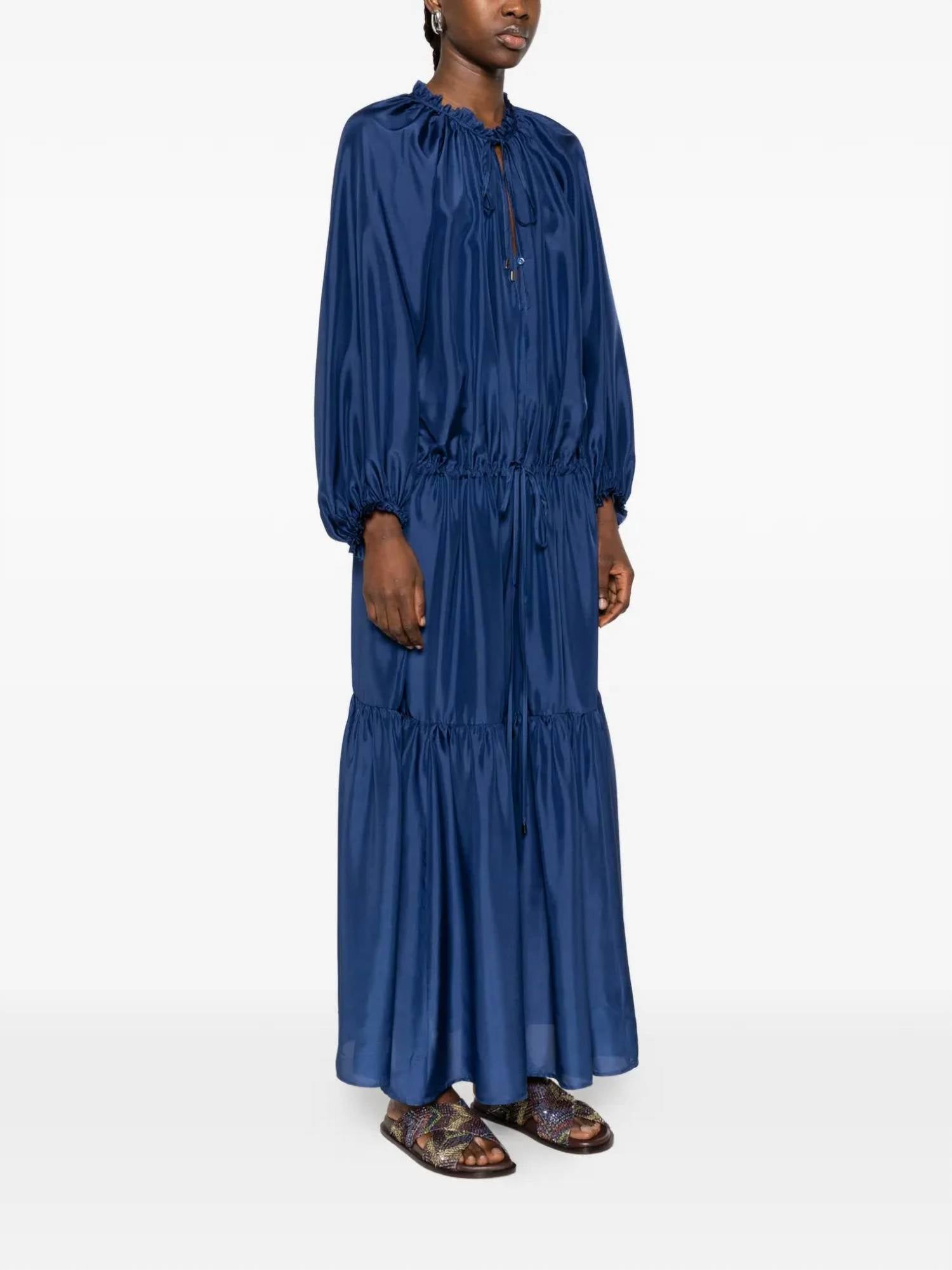 Momoni Viento Ruffled Maxi Dress in ultramarine blue - women's dress - alternate view