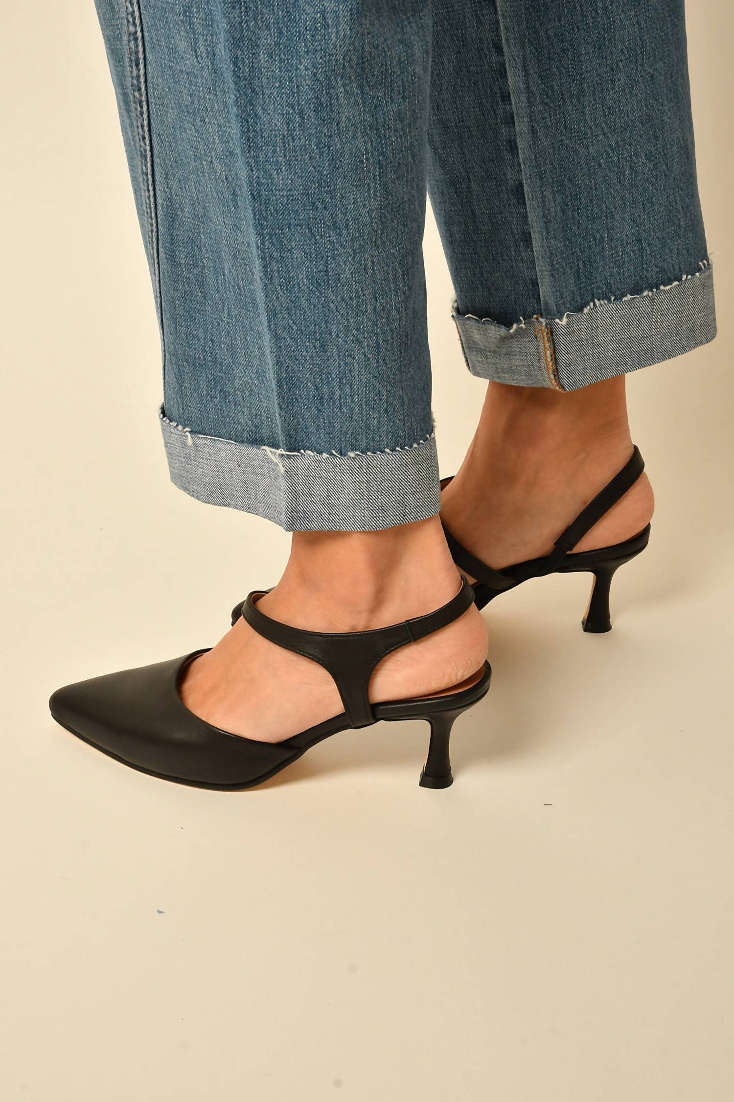 ALL BLACK Women's Angle Sling Princess Heel Shoe in black - women's heels