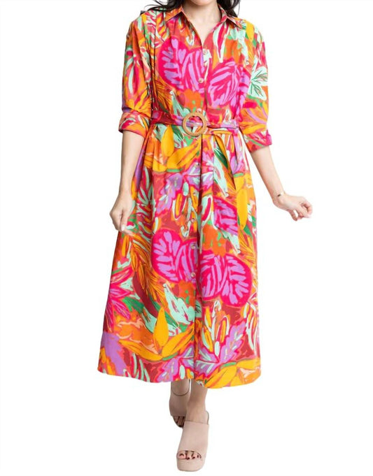 Karlie - ABSTRACT TROPICAL PALM SHIRT DRESS