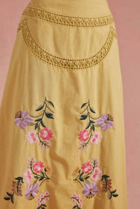 Strut & Bolt - Embroidered Floral Lace Detail Midi Skirt