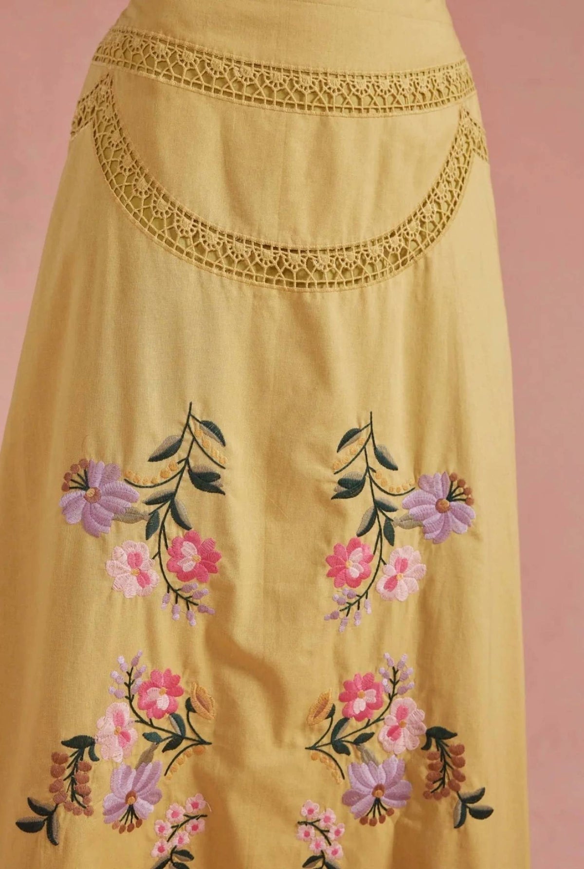 Strut & Bolt - Embroidered Floral Lace Detail Midi Skirt
