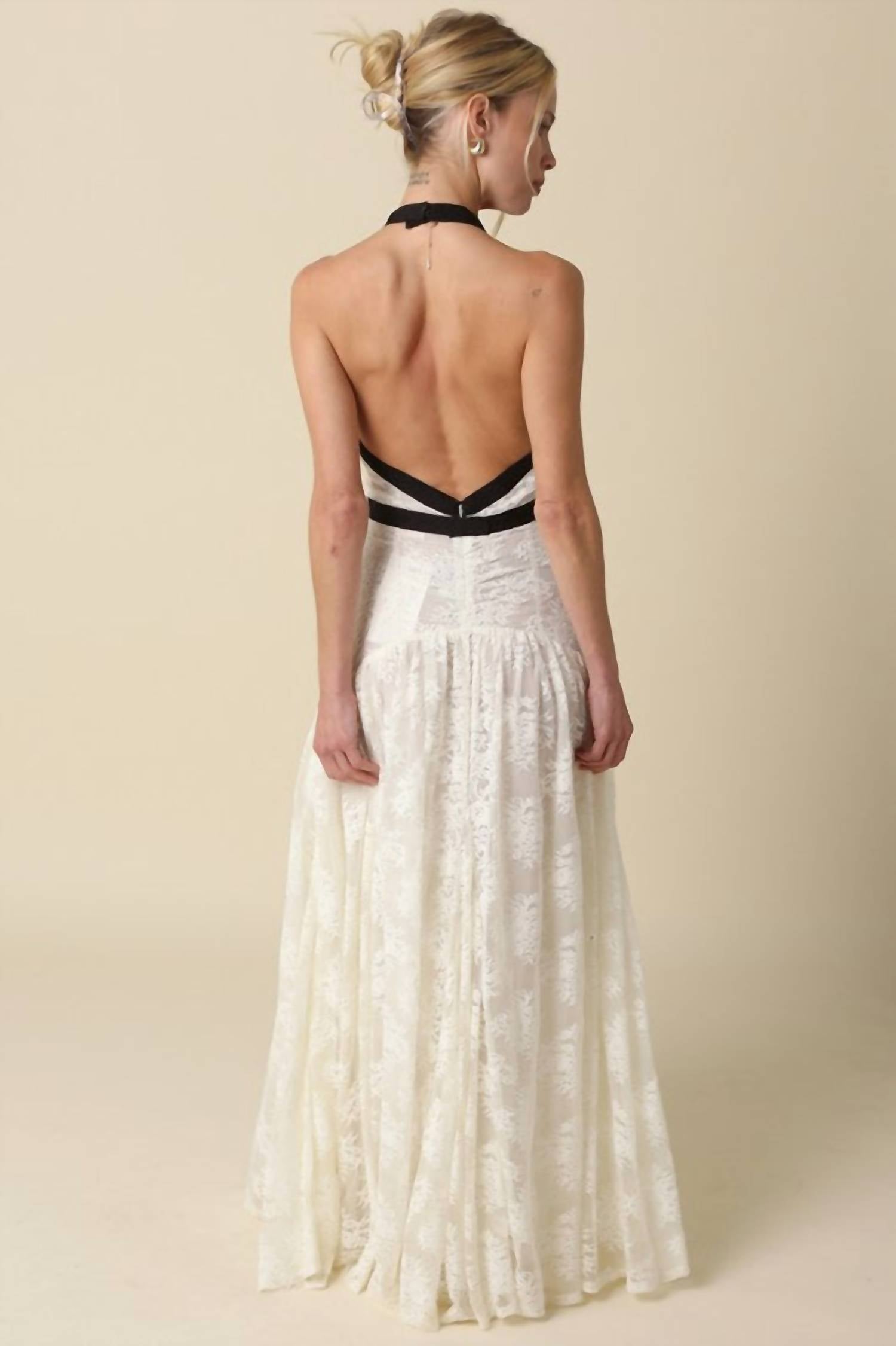 OLIVACEOUS Olivia Lace Maxi Dress in white - women's dress - detail view