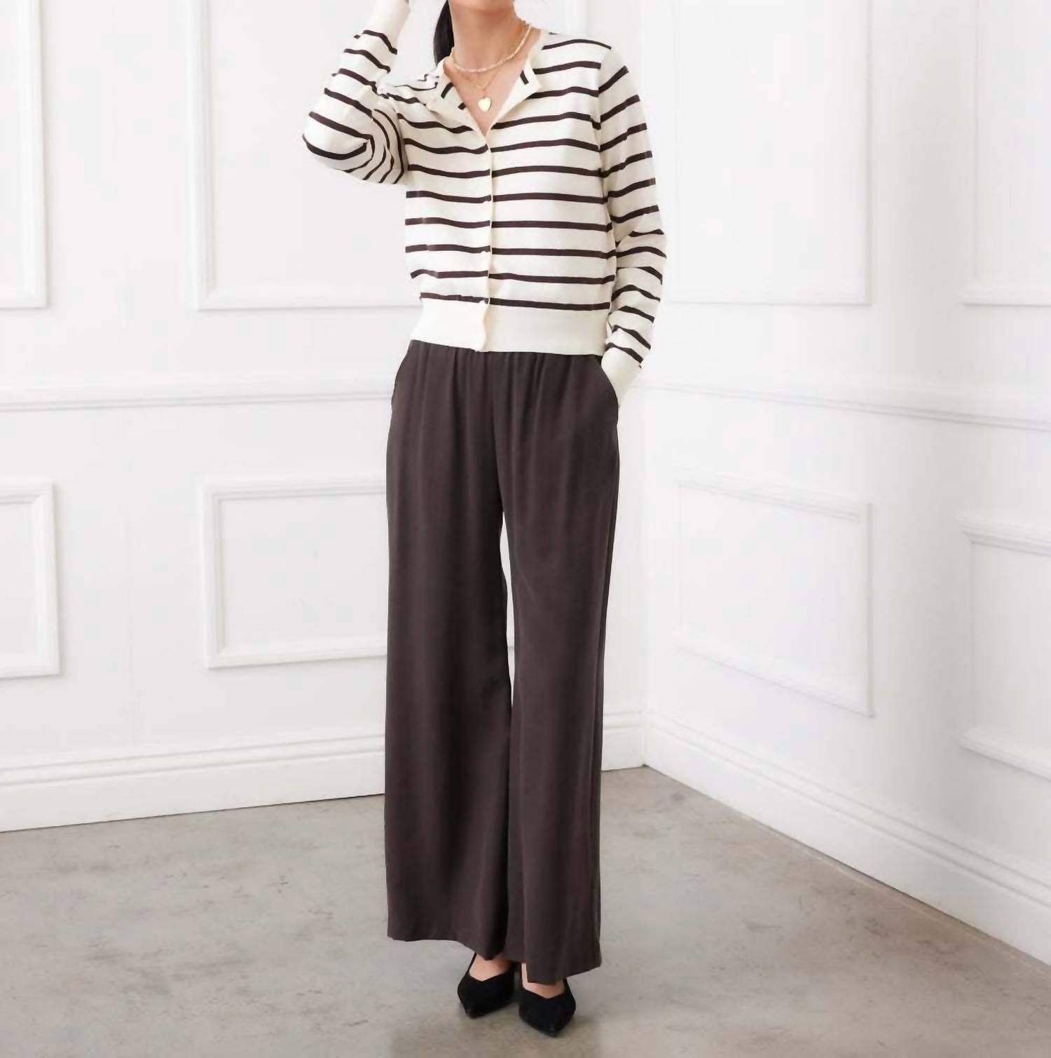 Karen Kane Stripe Cardigan Sweater in cream - women's cardigan - view 5