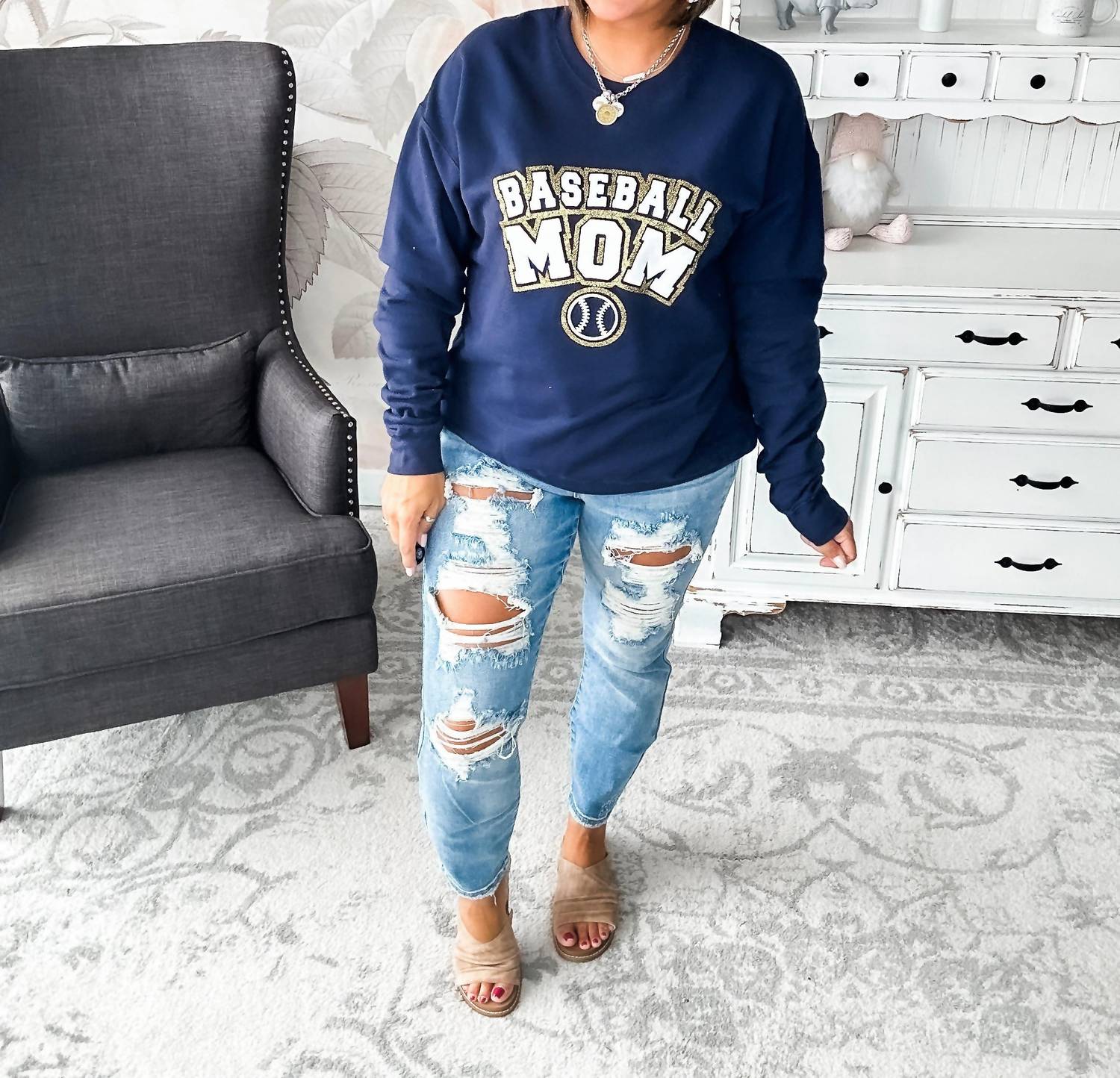 Southern Bliss - Baseball Mom Varsity Glitter Sweatshirt