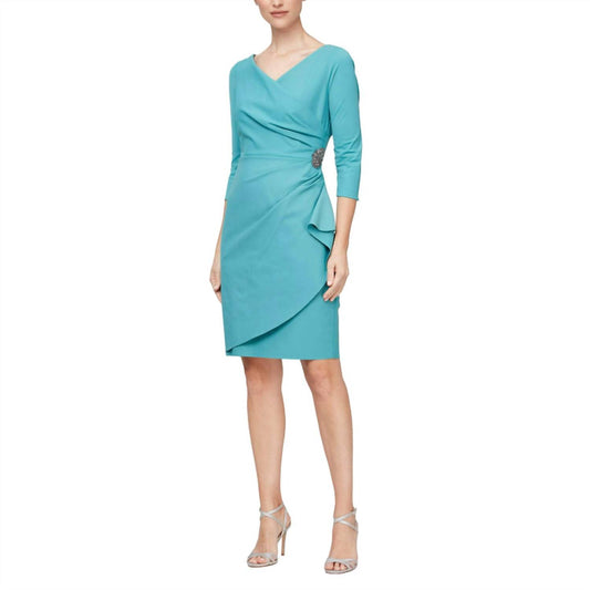 Alex Evenings - Quarter Sleeves Surplice Bodice Sheath Dress