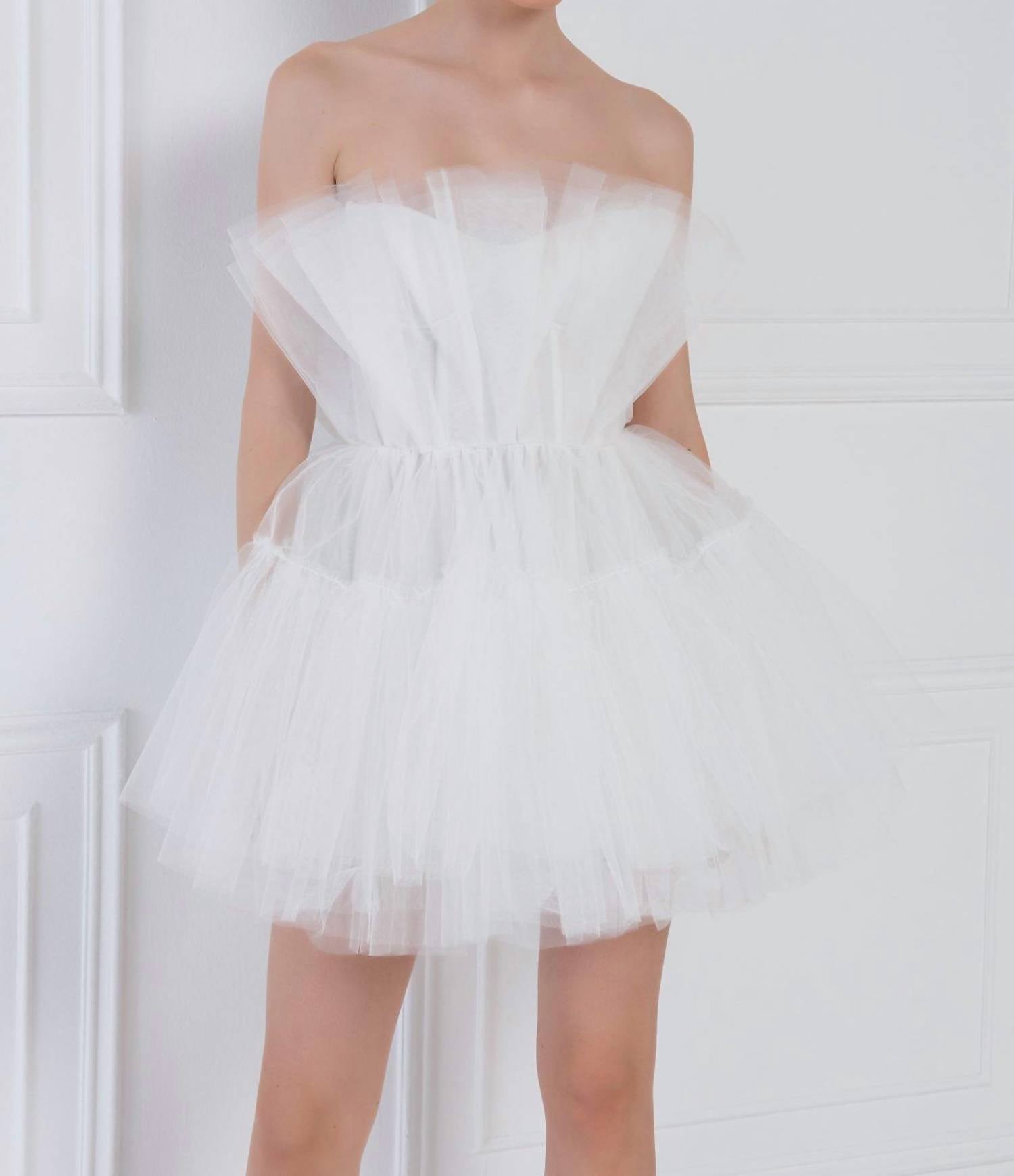 Kikiriki Zoey Layered Tulle Loofa Mini Dress in white - women's dress