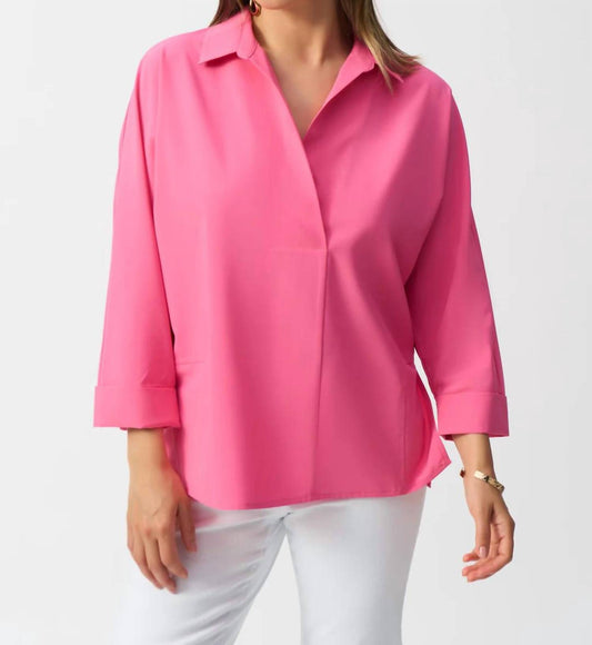 Joseph Ribkoff - V-neck Poplin Boxy 3/4 Sleeves Shirt