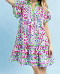 Umgee - Lining Vine Print Butterfly Sleeve Mini Dress