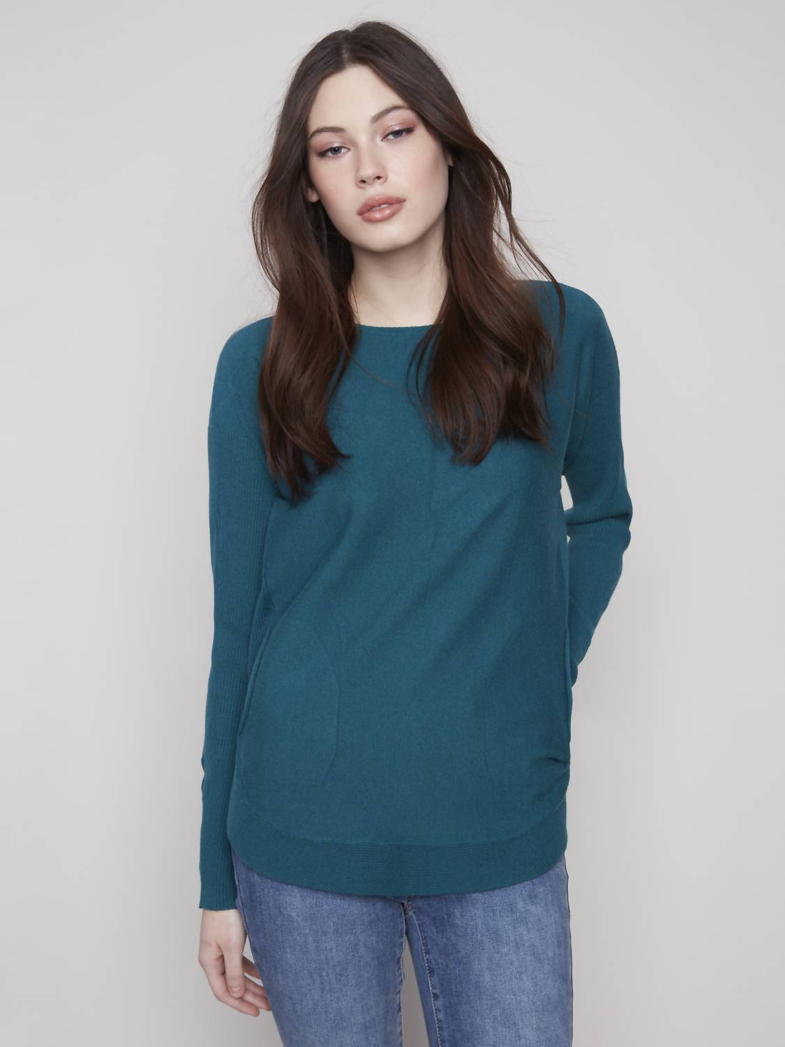 Charlie B - Round Hem Sweater With Front Pockets