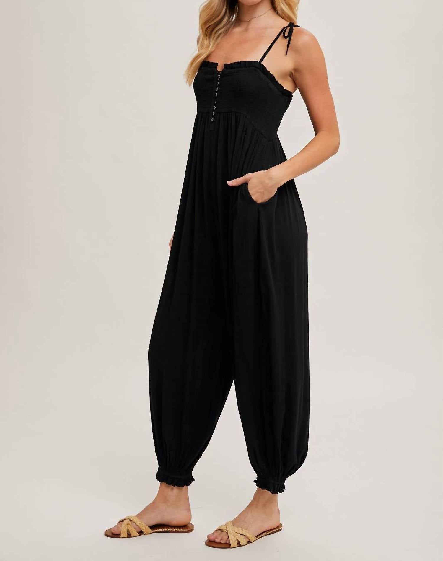 BluIvy Shoulder Tie Jumpsuit in black - women's pants - alternate view