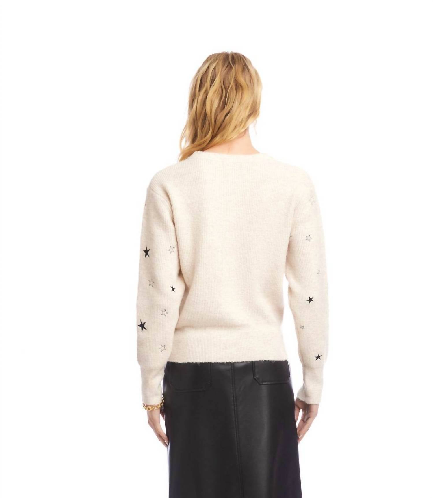 Karen Kane Embroidered Stars Sweater in oatmeal - women's sweater - view 4