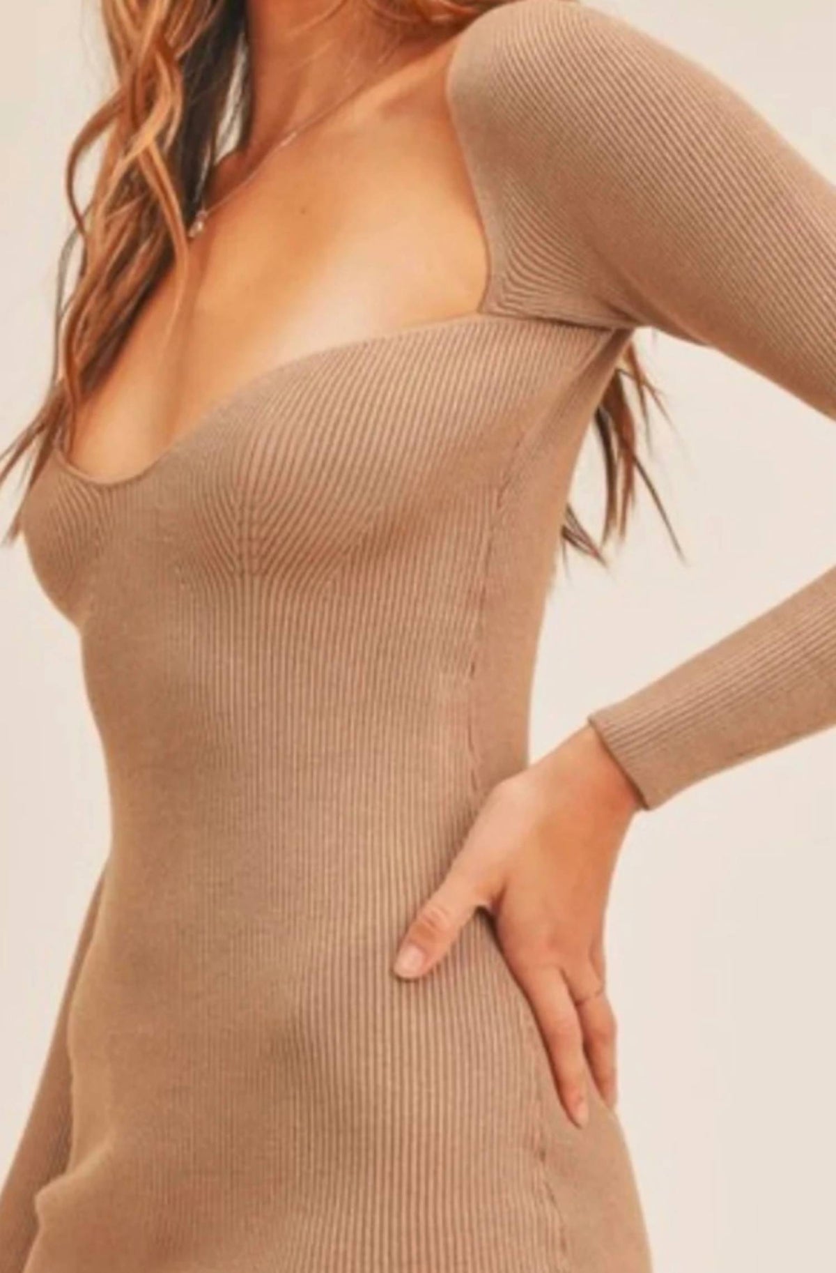 Mable - Long Sleeve Sweater Ribbed Mini Dress