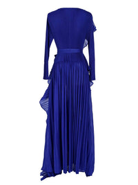 Beulah Asymmetrical Ruffled Details Pleats Maxi Dress in blue - women's dress - view 6