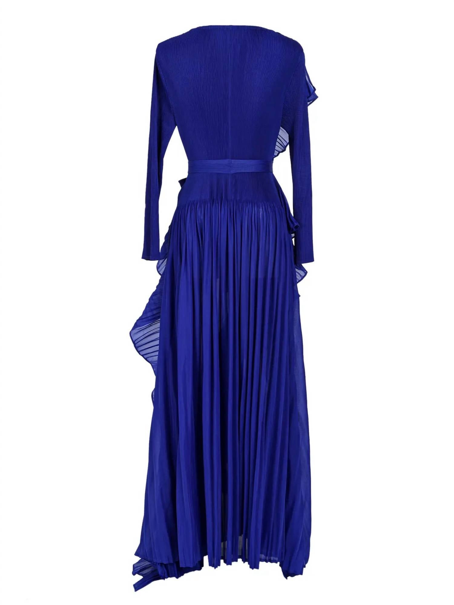 Beulah Asymmetrical Ruffled Details Pleats Maxi Dress in blue - women's dress - view 6