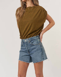 PROJECT SOCIAL T Estelle Heathered Pleated Shoulder Tee in cinnamon - women's t-shirt - view 4