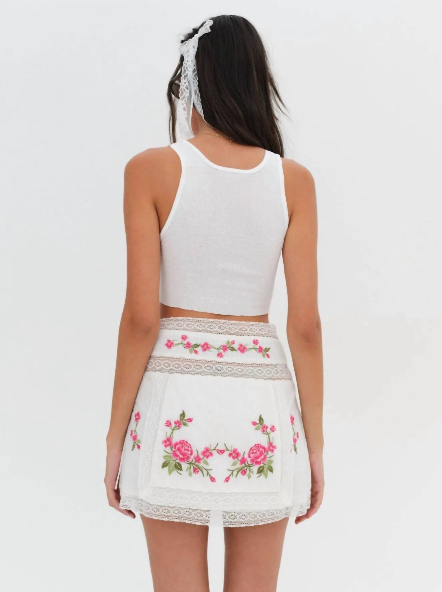 for Love & Lemons Jolene Embroidered Mini Skirt in white - women's skirt - alternate view