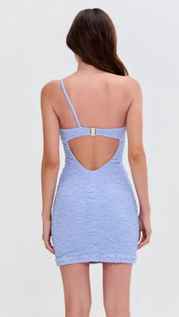 PatBo Jacquard Mini One Shoulder Dress in blue - women's dress - detail view