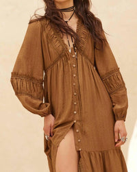 Promesa - TONAL-STRIPE LACE TRIM BUTTON FRONT MAXI DRESS