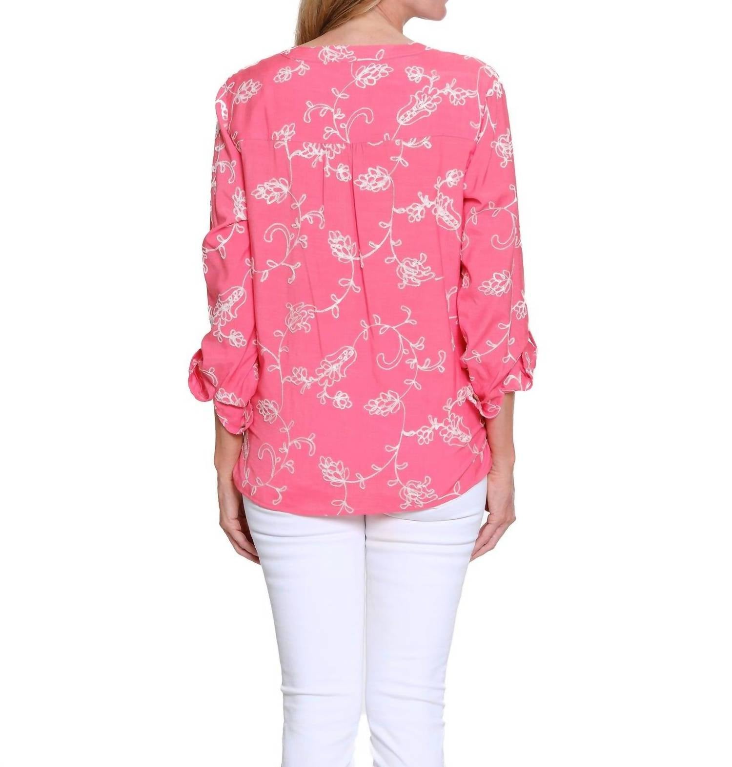 Multiples Petals Tie-front Blouse in coral pink - women's blouse - alternate view
