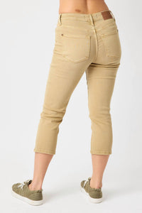Judy Blue Mid Rise Capri Pants in khaki - women's pants - detail view
